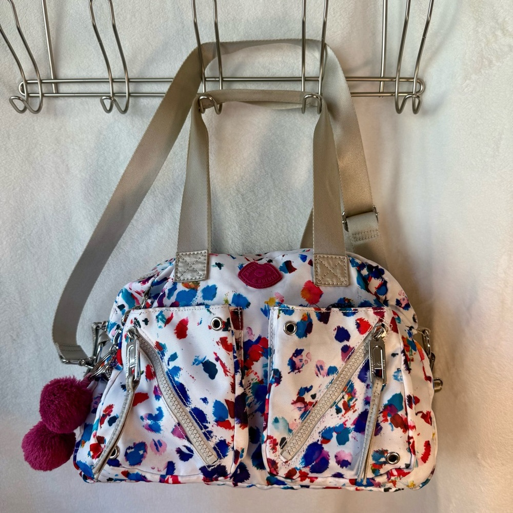 Juicy Couture Paint Splatter Nylon Satchel Shoulder Bag Crossbody Pom Pom Y2K